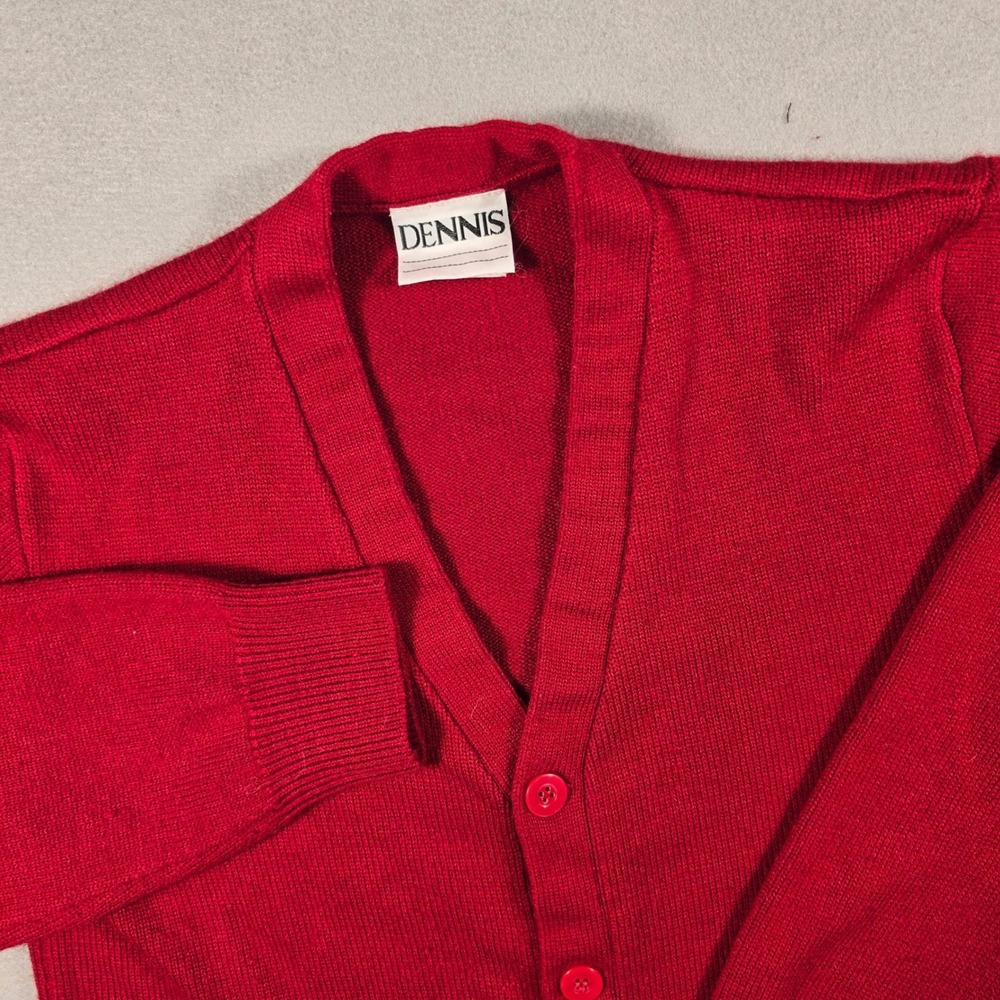 Dennis Unisex Medium Red Cardigan Sweater V-Neck Button Front School Uniform - Picture 2 of 8